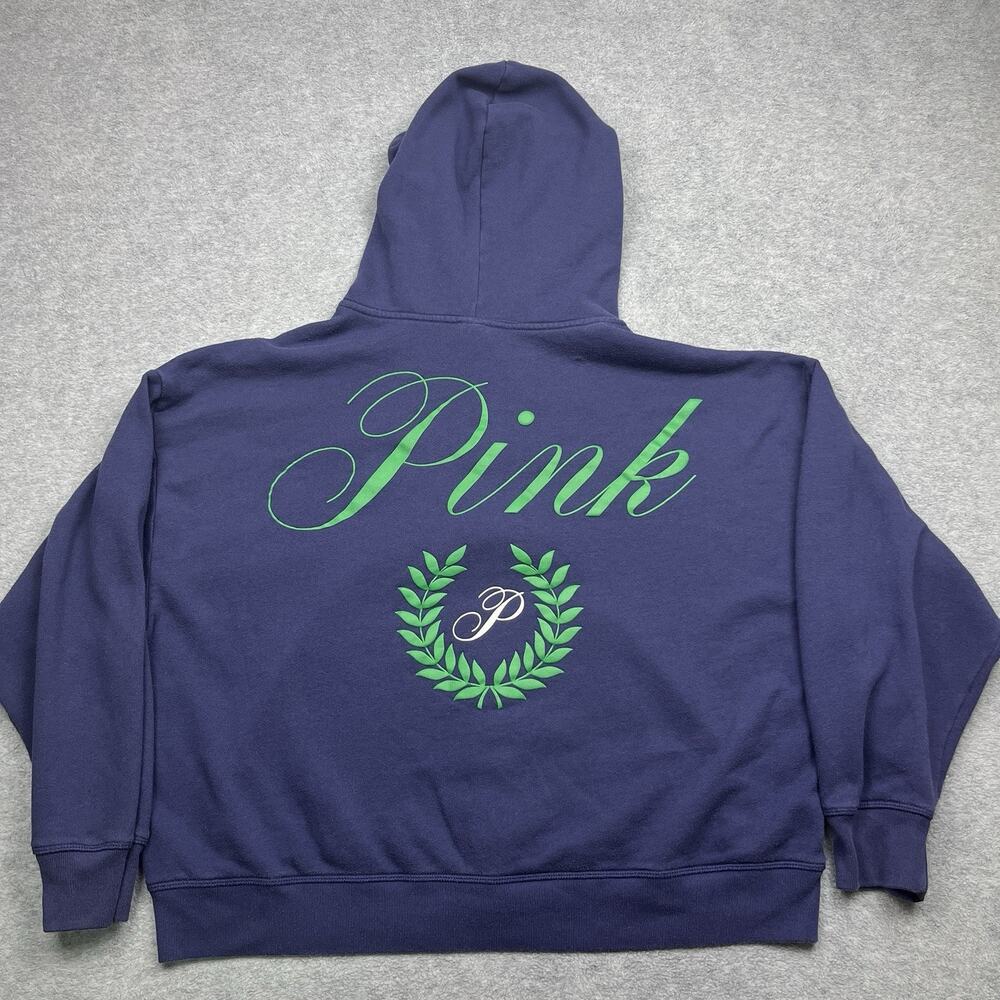 Victoria’s Secret PINK Zip‎ Up Hoodie Women’s Size XL Blue 3/4 Sleeve